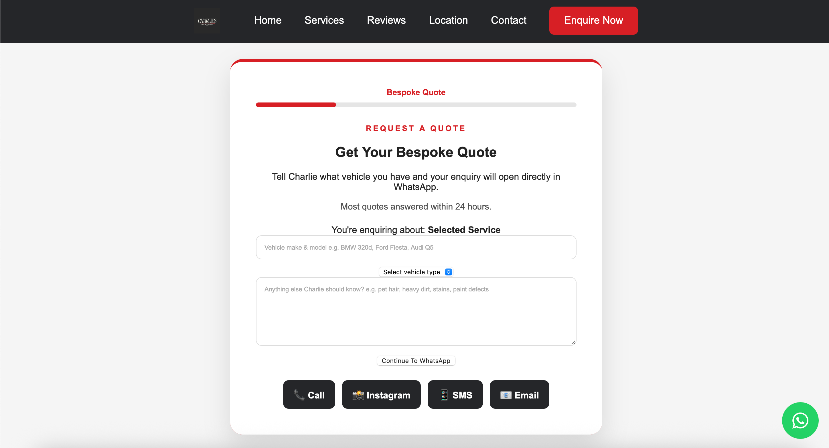 Charlie's Details contact page
