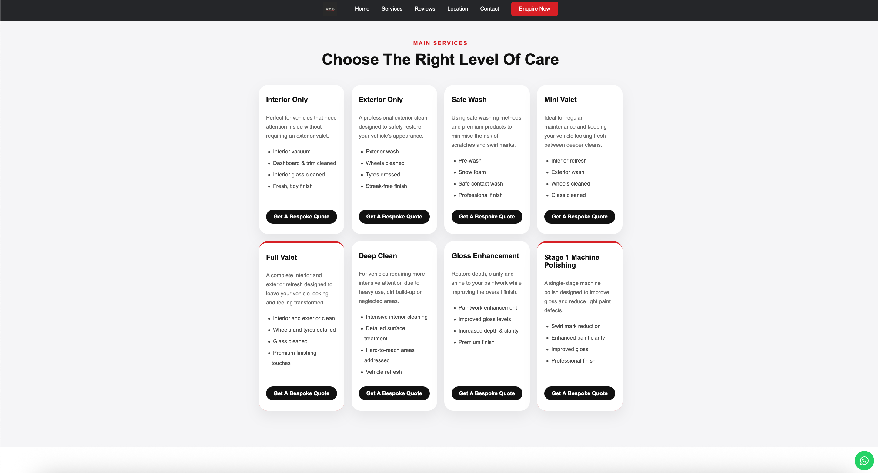 Charlie's Details services page